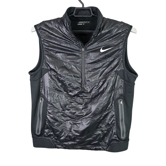 Mens Nike Golf Black Quilted Therma-Fit Vest 1/2 Zip Lightweight Polyester L - Picture 1 of 11